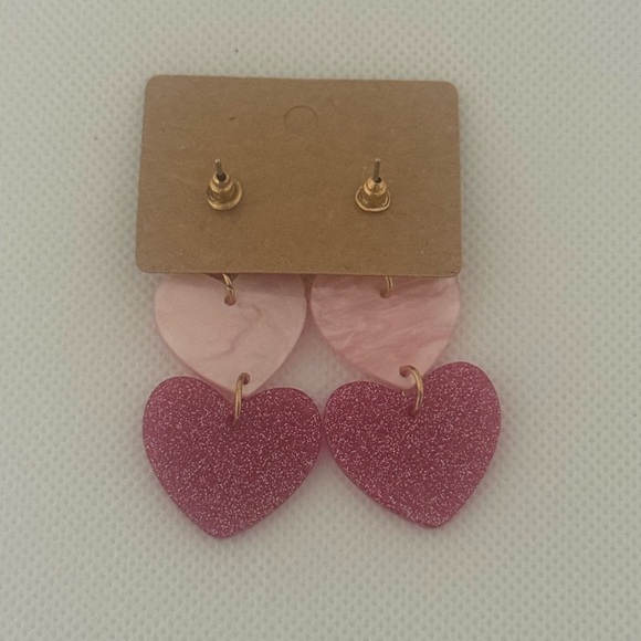 Pink & Purple Glitter Heart Dangle Earrings – Triple Drop Statement – NWT - Picture 4 of 4